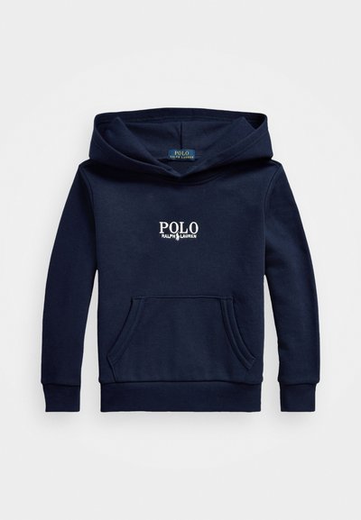 Hoodie azul-marinho feito de algodão, com um bolso frontal, punhos canelados e logótipo "POLO RALPH LAUREN" em bordado branco.