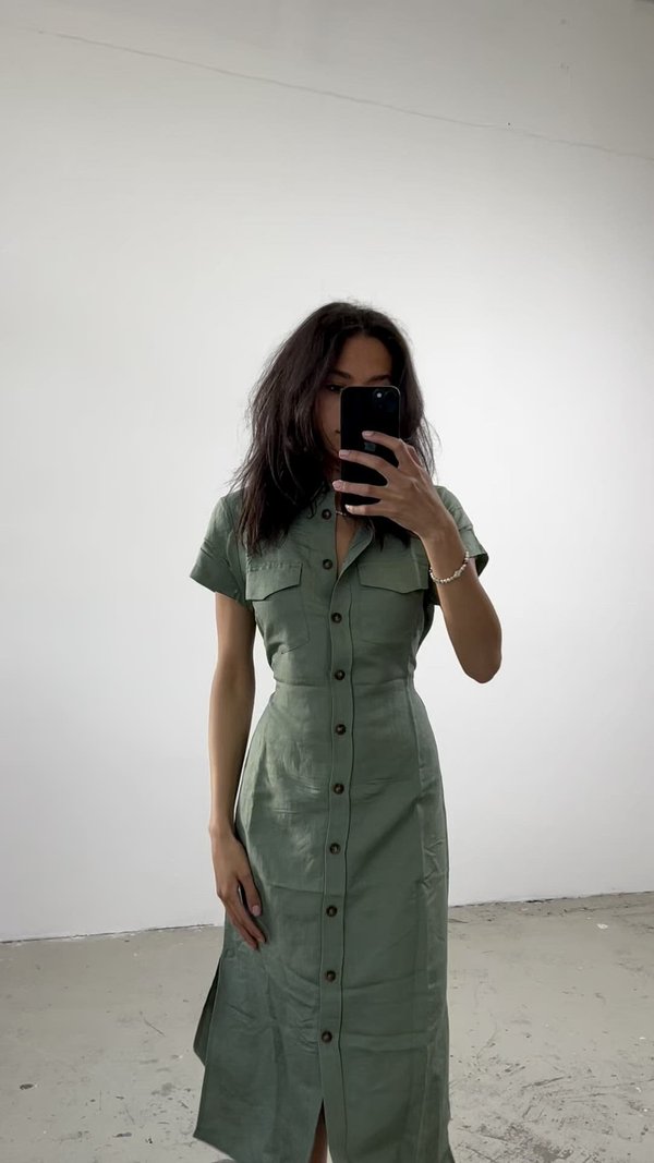 LINEN BLEND SHIRT DRESS - Shirt dress - khaki4