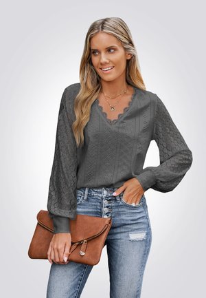 MIT V AUSSCHNITT ÜBERBACKENER LANGE ÄRMEL GEBÄNDERTE MANSCHETTEN SCHICKES ELEGANTES - Blouse - dark grey