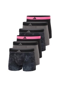 Sex par herrboxershorts i olika nyanser: svart, grå och ett mönstrat kolgrå. Har ett svart och rosa elastiskt midjeband med logotyp.