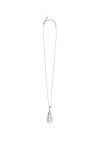 Collana in argento con un pendente a forma di lacrima in perla bianca con superficie liscia e lucida. Design semplice con dettagli minimi.