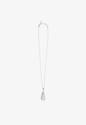 Collana in argento con un pendente a forma di lacrima in perla bianca con superficie liscia e lucida. Design semplice con dettagli minimi.