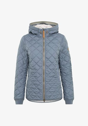 Kurtka pikowana w jasnoniebieskim kolorze z kapturem, z zamkiem błyskawicznym, ściągaczami na rękawach i kontrastową podszewką. Zawiera mały detal w postaci logo.