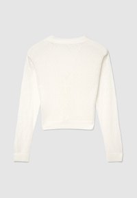Pull blanc raccourci avec un motif en losange, poignets et ourlet côtelés. Fabriqué en maille texturée. Comprend des manches longues et un col rond.