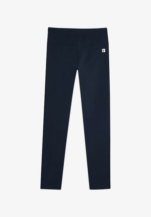 Leggings blu navy realizzati in un materiale morbido e elasticizzato; presentano un alto punto vita e un piccolo logo sulla parte anteriore. Design semplice e raffinato.