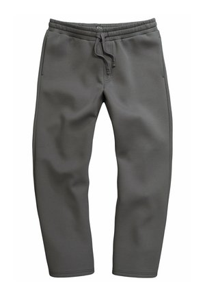 Grijze sweatpants met een drawstring taille, taps toelopende benen en zachte stofstructuur. Bevat zijzakken en een elastische tailleband.