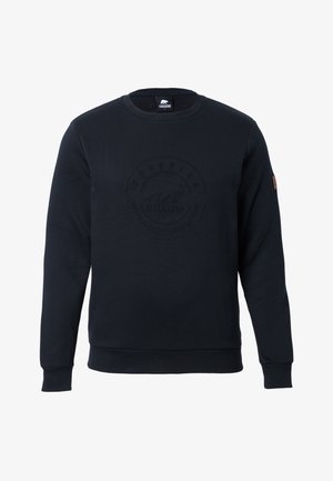 Marine sweatshirt gemaakt van zacht materiaal, met een ronde hals, ribgebreide manchetten, een reliëflogo op de voorkant en een klein leren label op de mouw.