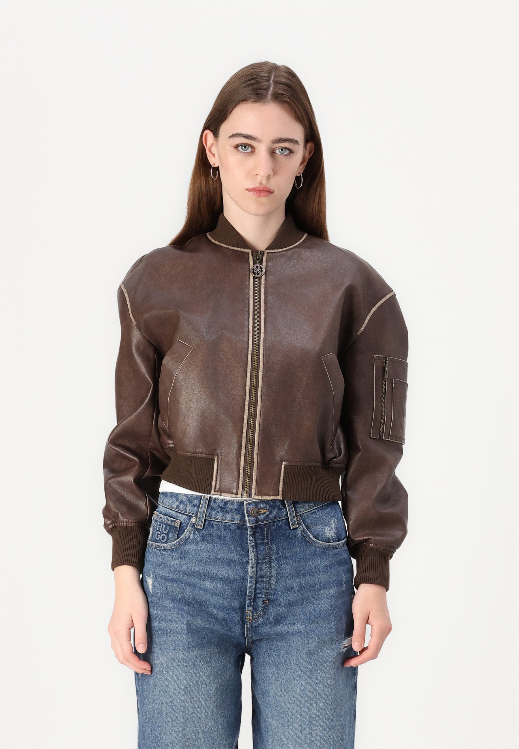 Guess ANGELIQUE VINTAGE - Faux leather jacket - regal brown/brown
