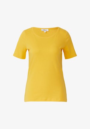 Geel T-shirt met korte mouwen en ronde hals. Gemaakt van een gladde stof, met een normale pasvorm en subtiele stikseldetails.