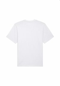 T-shirt blanc uni à manches courtes affiché de dos avec un col rond sur fond blanc.