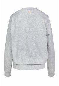 Grijze sweatshirt van zacht materiaal, met een ronde halslijn en lange mouwen. Effen ontwerp met geribbelde manchetten en zoom. Kleine markering op de rug.