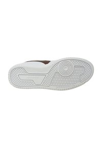 Suola di sneaker in gomma bianca con motivo di presa testurizzato e accenti circolari, caratterizzata da un design laterale per una trazione migliorata.