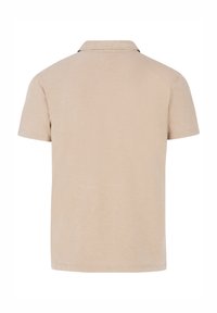 Korte mouwen polo-shirt in lichtbeige, gemaakt van zachte stof met een klassieke kraag en een comfortabele pasvorm. Heeft een gladde textuur en een eenvoudig ontwerp.