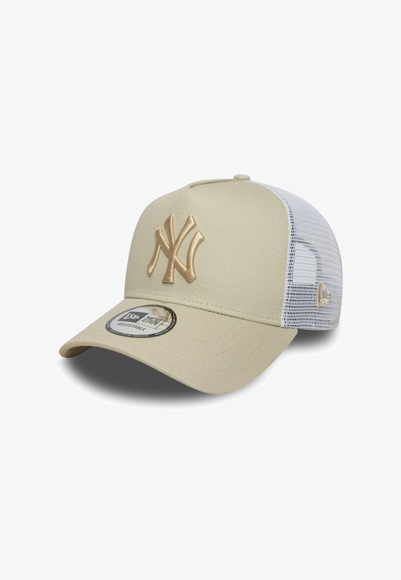 Šviesiai rudas beisbolo kepuraitė su strukūruota priekiu, tinkliniu galvos užsegimu, išsiuvinėtu logotipu šviesiai rudo atspalvio, išlenktu kraštu ir reguliuojamu dirželiu.