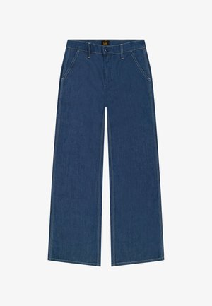 Jeans in denim blue a gamba larga con vita alta, caratterizzati da cuciture a contrasto e tasche frontali standard. Realizzati in un resistente tessuto di cotone.