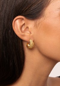 Boucles d'oreilles en or avec une surface texturée et pailletée et un design courbé et élégant. Mettant en valeur une section intérieure polie.