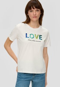 s.Oliver MIT PAILLETTEN-STICKEREI - T-shirt print - ecru