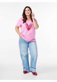 Zizzi MIT MOTIV - T-shirt med print - begonia pw heart