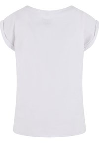 T-shirt blanc à manches courtes en coton. Encolure ronde, coupe légèrement ample et ourlet incurvé. Texture lisse et minimalisme dans les détails.