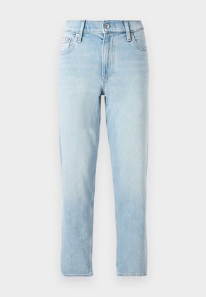 Lichtblauwe denim jeans, recht gesneden design, middelhoog taille, met vijf-vaks stijl en een knoopsluiting aan de voorkant.
