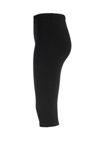 Zwarte leggings met een elastische taille, gemaakt van rekbare stof, met een soepele textuur en een enkellange ontwerp.