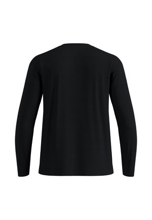 Schwarzes Langarmshirt, von hinten mit einfachem rundem Halsausschnitt und ohne sichtbare Muster oder Logos dargestellt.