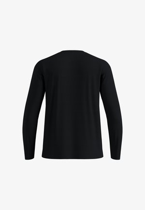 Schwarzes Langarmshirt, von hinten mit einfachem rundem Halsausschnitt und ohne sichtbare Muster oder Logos dargestellt.