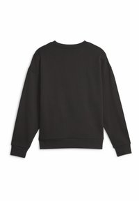 Musthave mustaga, millel on ümar kaelus, pikad varrukad ja soonikkoes mansetid. Pehme puuvillane kangas, millel on sile tekstuur, sisaldab minimalistlikku disaini.
