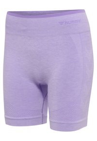 Shorts atletici color lillà realizzati in un tessuto leggero e elastico. Presentano un cinturino a coste e motivi testurizzati lungo i lati.