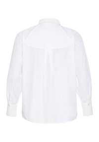 Blouse blanche à manches longues bouffantes, avec des poignets à boutons et un détail de empiècement au dos. Fabriquée en tissu lisse avec un design de col classique.