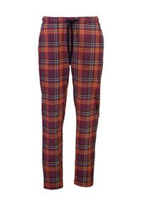 Rutiga pyjamasbyxor i djup vinröd färg med flerfärgade rutor. Har resårmidja och justerbar dragsko. Mjuk tygtextur.