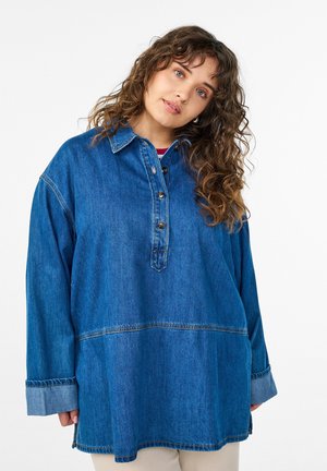 LOCKERE AUS MIT KRAGEN UND KNOPFLEISTE - Blúzka - medium blue denim