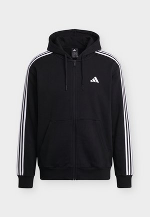 adidas Sportswear, ESSENTIALS 3 STRIPES FULL ZIP HOODIE - Lukuga pusa - black/white