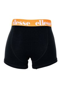 Mustat puuvillabokserit, joissa on leveä oranssi joustovyö, jossa on "ellesse"-logo. Mukana on ommeltu helma ja sileä pinta.