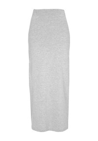 Grijze midi-rok van een zachte katoenmix. Heeft een effen kleur, een aansluitend ontwerp en een eenvoudige, strakke silhouet zonder versieringen.
