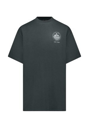 Donkergrijze T-shirt met korte mouwen en ronde hals, met een klein rond logo en de tekst "CARS JEANS" op de linkerborst.