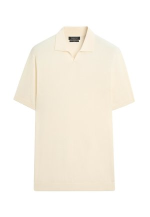 Massimo Dutti, 100% COTTON V-NECK KNIT POLO - Polo - beige