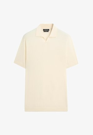 Massimo Dutti, 100% COTTON V-NECK KNIT POLO - Polo - beige