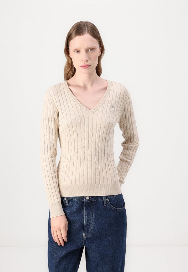 CABLE V NECK - Jumper - seed melange4