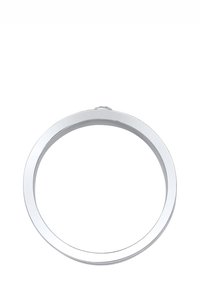 Sølv ring med en glat, poleret overflade og en cirkulær form. Har et lille dekorativt element på toppen. Minimalistisk design.
