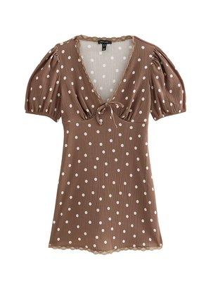 New Look, POLKA DOT TRIM MINI - Vestido informal - brown pattern