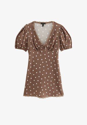 New Look, POLKA DOT TRIM MINI - Freizeitkleid - brown pattern