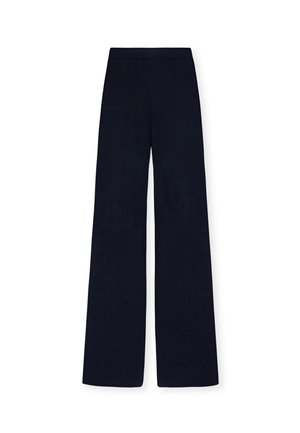 Pantalones de pierna ancha en color navy, confeccionados con una tela suave y con una cinturilla elástica. Presentan una textura lisa y líneas limpias, sin patrones o acentos visibles.