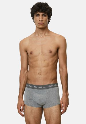 Grau Baumwoll-Boxershorts haben eine einfarbige, elastische Taille mit Markenname. Die Shorts haben ein körpernahes Design und eine glatte Textur.