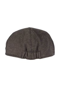 Dark gray cap made from textured fabric. Features a rounded top and gathered back for adjustable fit. No visible hardware or patterns.