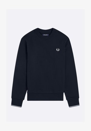 Sweatshirt marine en mélange de coton, avec un col rond, des manches longues, des poignets côtelés et un petit logo brodé sur la poitrine.