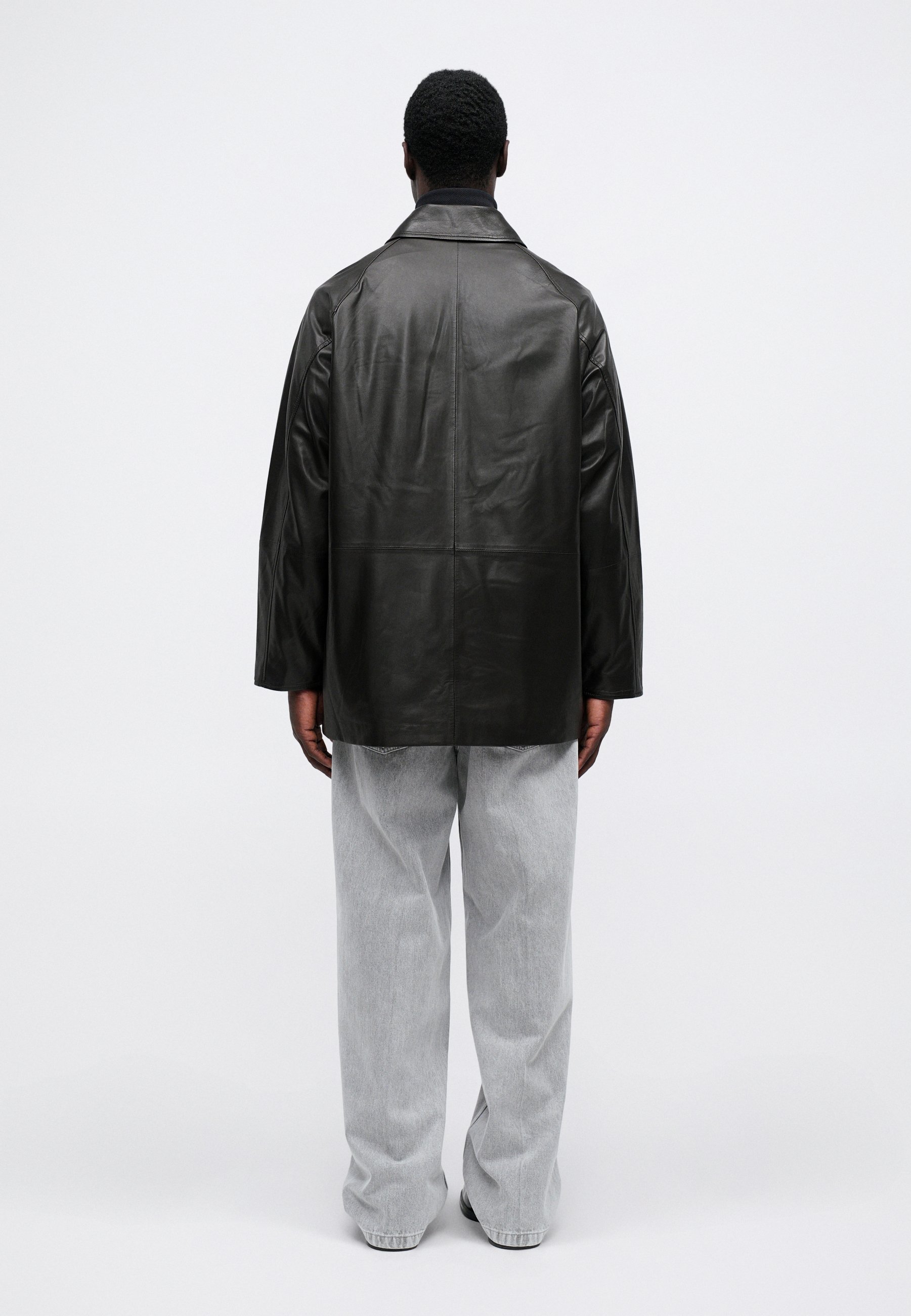 ジャケット・アウター ARMANI JEANS washed leather jacket black Armani Jeans Leather Jacket