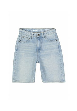 Hellblaue Jeansshorts mit Fronttaschen, Gürtelschlaufen, Knopfverschluss und dezenten Verwaschungseffekten.