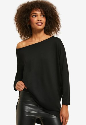 SLASH NECK - Tops ar garām piedurknēm - black
