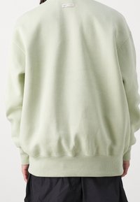 Light green sweatshirt with a relaxed fit, ribbed cuffs and hem, and a small logo tag at the back collar. Soft, textured fabric finishes the design.